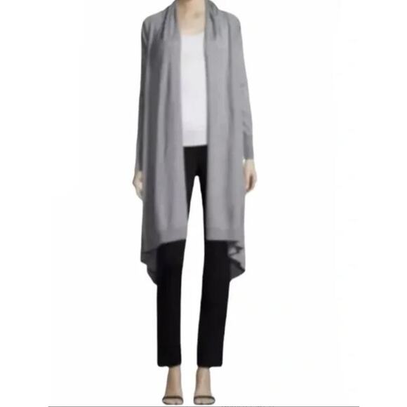 Donna Karan New York Gray Silk Blend High Low Waterfall Cardigan Women Sz XS/S - Picture 1 of 10